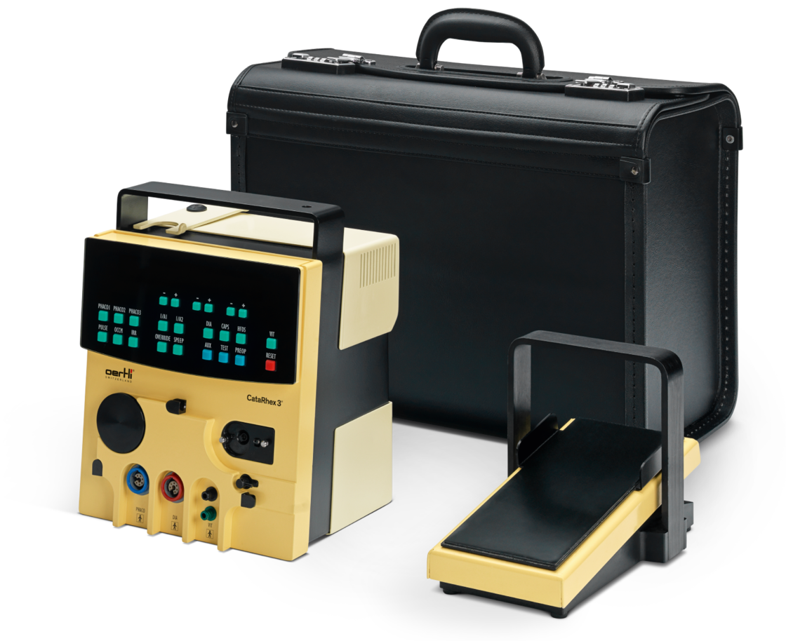 Catarhex 3 next to a suitcase with pedal. Product fits in a suitcase